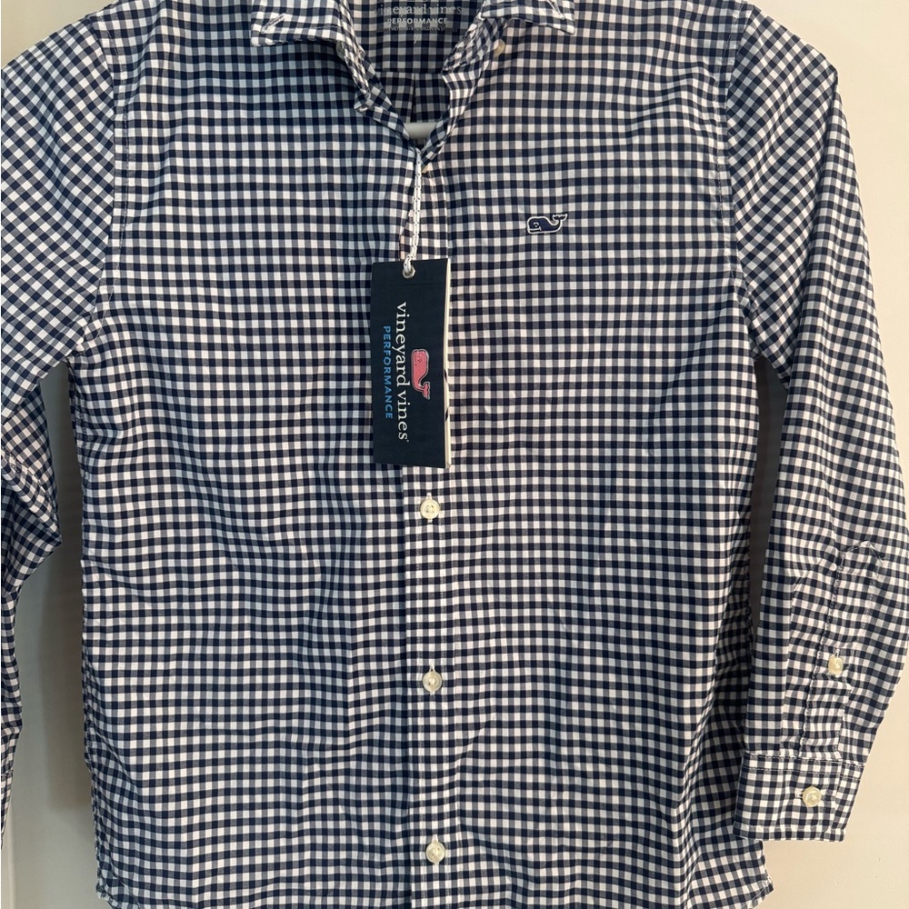 Vineyard Vines Boys Navy and White Gingham Shirt
